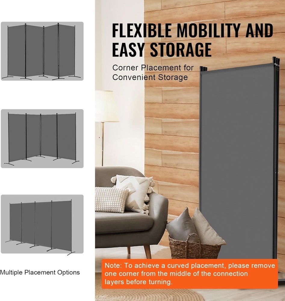 Room Divider 4 Panel Room Divider Folding Privacy Screen & Portable Partition