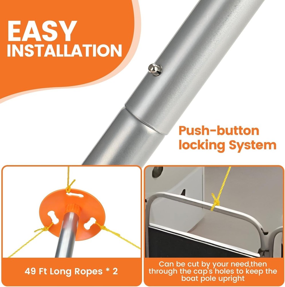 2 Pack ABS Boat Cover Support Pole With Ropes Adjustable Support Pole Anti-UV