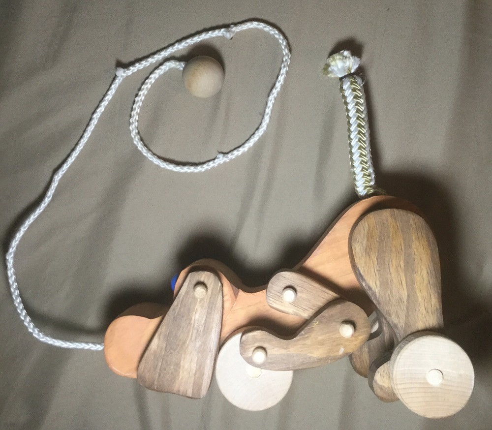 Wooden Dog Rolling Pull Toy Good Used Condition