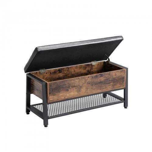 DWAYNE Storage Bench Ottoman with Faux Leather Top