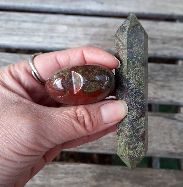 Dragonstone Double Terminated Wand & Heart Bundle, Courage, Strength, Creativity