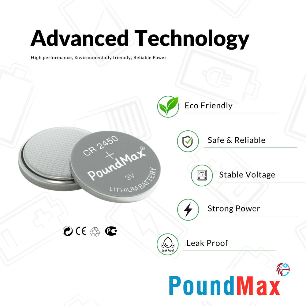 PoundMax CR2450 Batteries 3v Lithium Button Cell Battery Combo Pack - 5 Count
