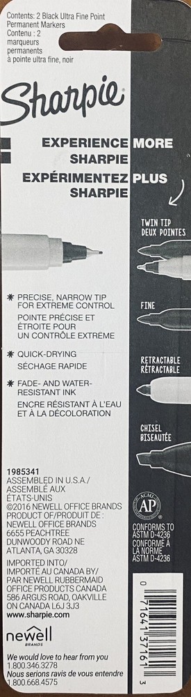 Sharpie Quick Dry Permanent ULTRA Fine-Point Markers Black 2 PACK