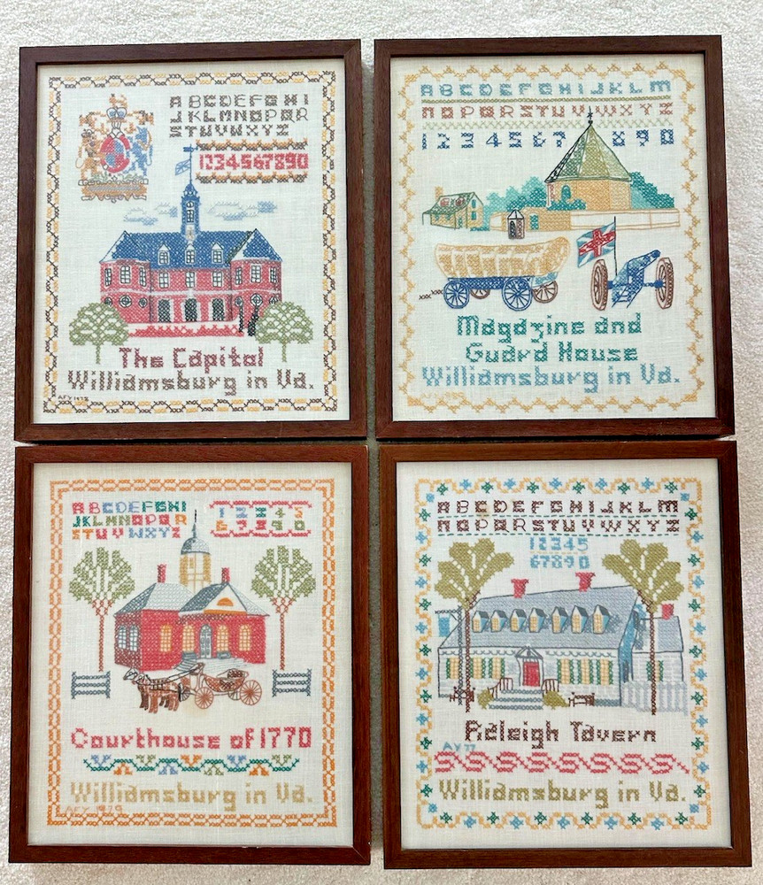 Vintage Americana Needlework Custom Framed Sampler Style Williamsburg