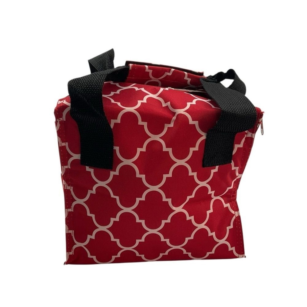 HOME ESSENTIALS Monogrammed R Lunch Box Patterned Insulated Red White NWT