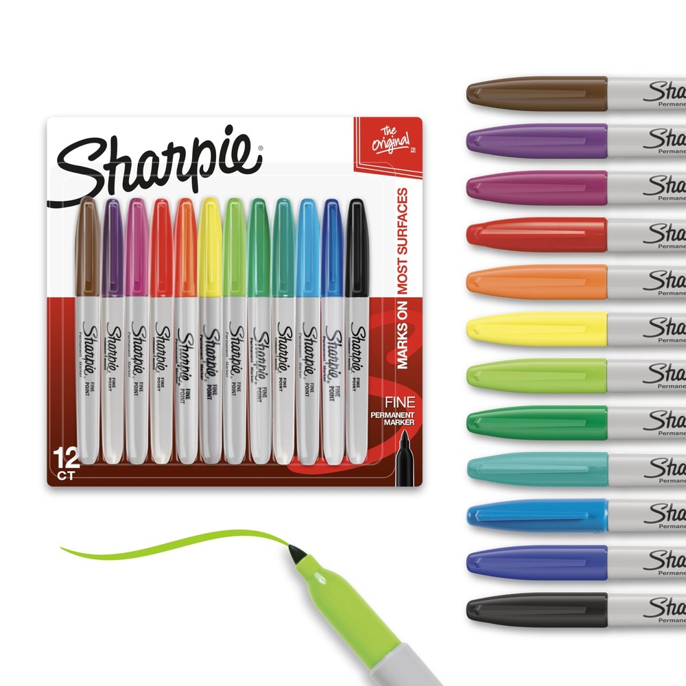 Sharpie 30075PP Permanent Markers, Fine Point, Assorted Colors, 12 Count