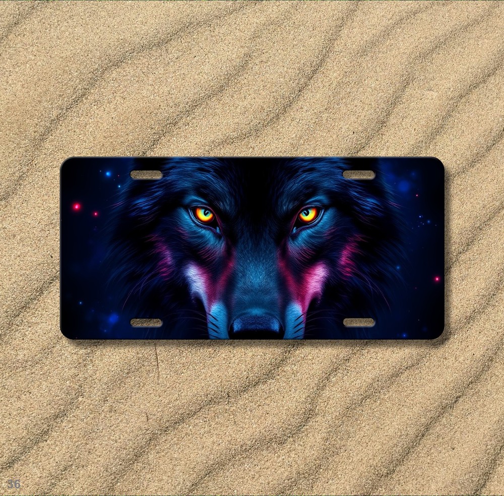 Intense Wolf License Plate Optional Text Auto Tag Anniversary Gift