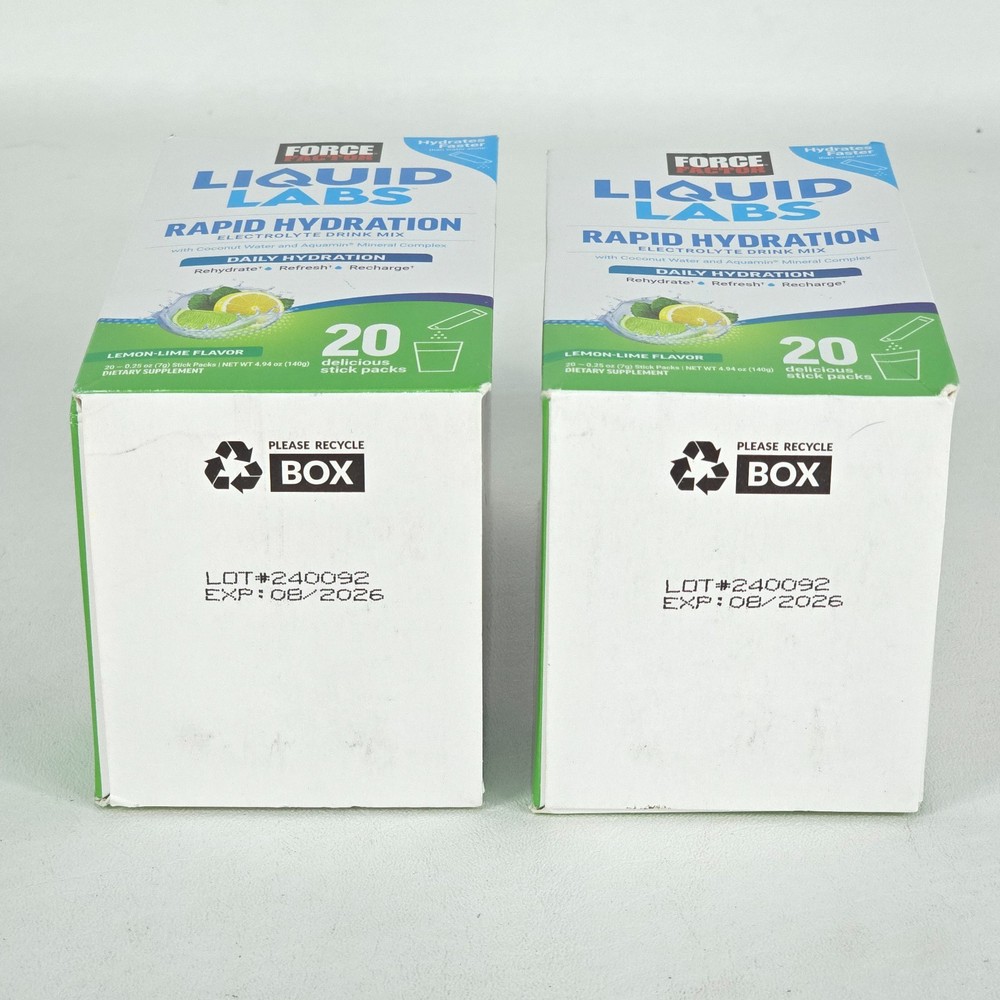 2X Force Factor Liquid Labs Rapid Hydration Drink Powder 40 Packets 08/26 SEALED