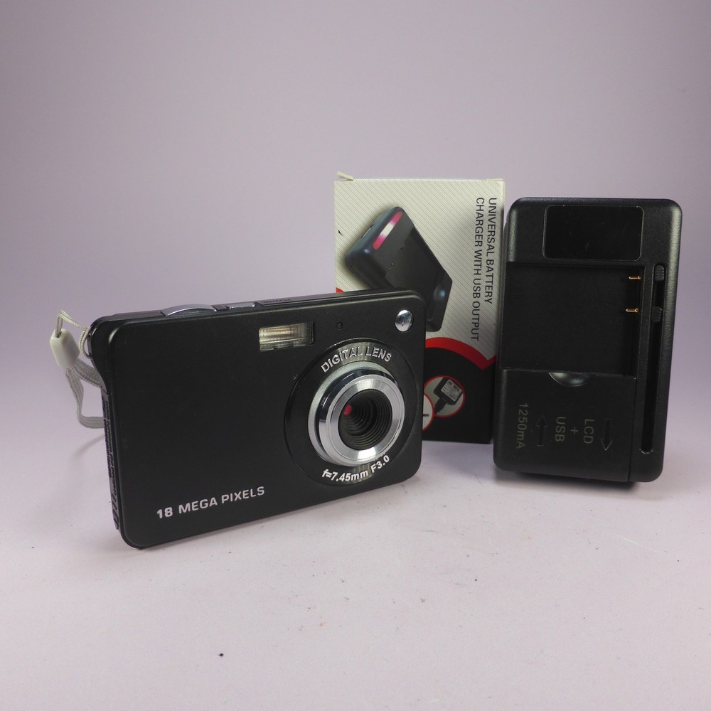 18.0MP Unbranded Compact Digital Camera Black Tested With Charger