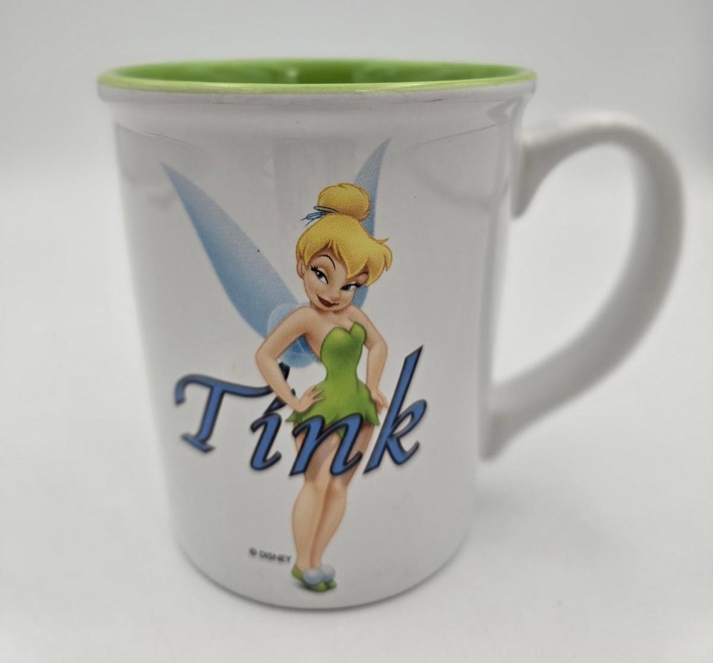 Disney Store White Tinkerbell "Tink" Mug w/ Green Interior