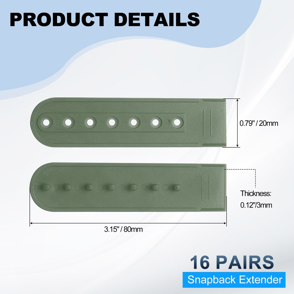16 Pairs Hat Snap Replacement, Adjustable PE Snapback Cap Strap, Green