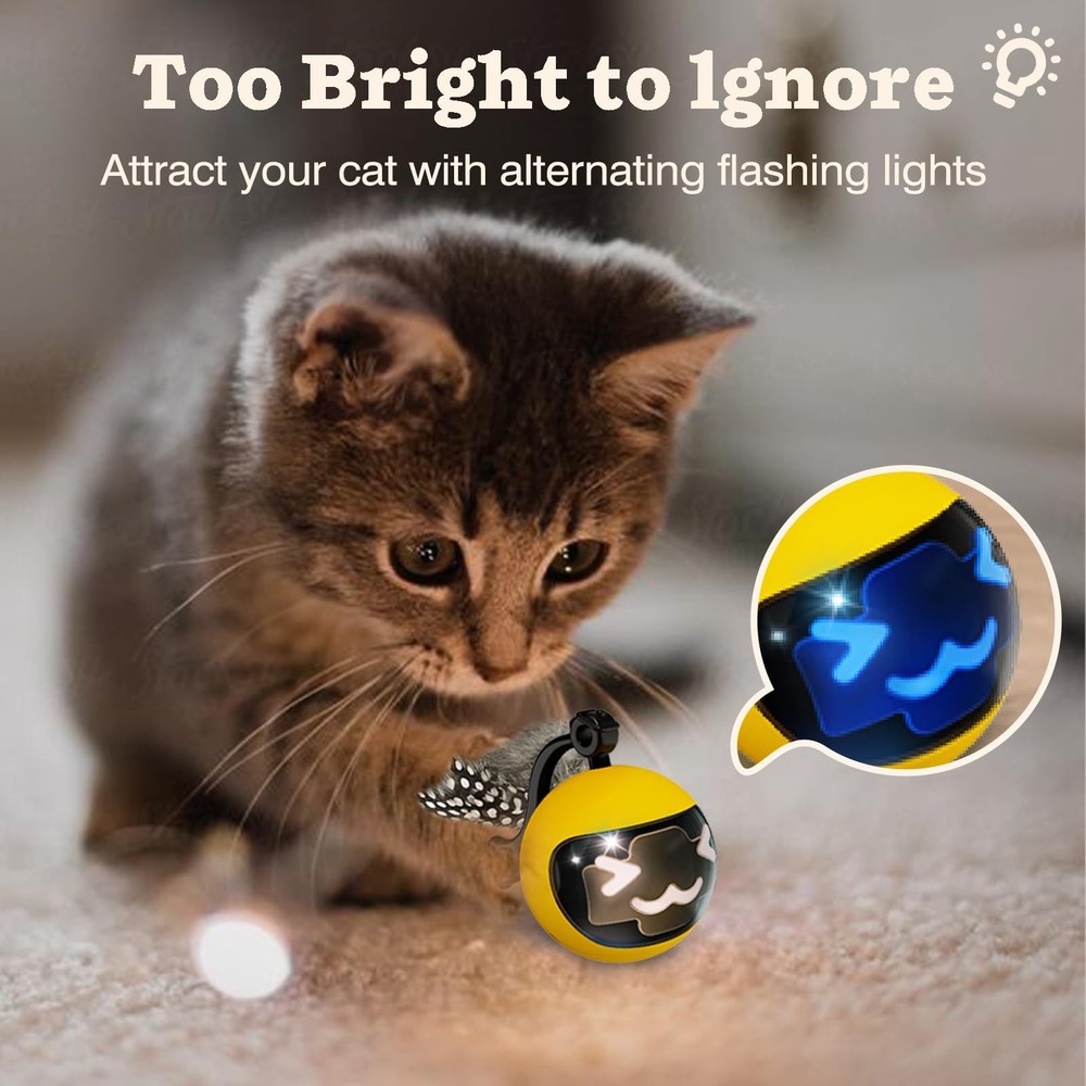 Moving Ball Cat Toy with Feather Tail Remote Control Interactive Kitten Toy