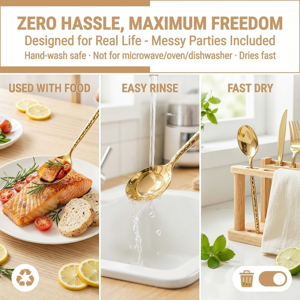 Rubtlamp 180 Pcs Gold Plastic Silverware - Disposable Plastic Utensils - Hamm...