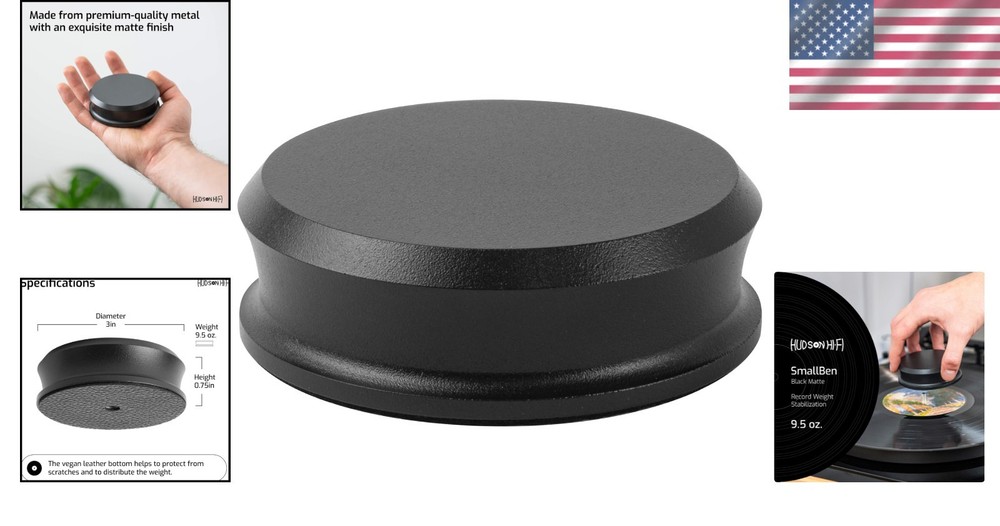 Durable & Stylish SmallBen LP Stabilizer with Leather Pad - Fits Any Turntable