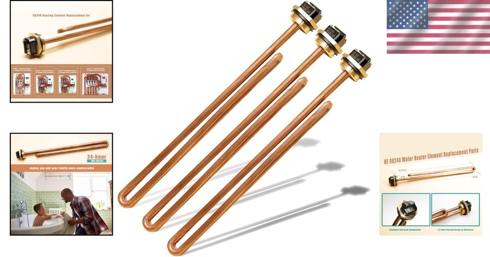 3 Pack Tankless Water Heater Elements Ecosmart Rheem 240V Brass