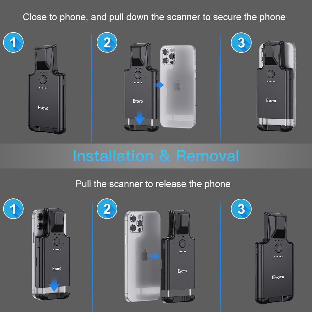 Eyoyo 2D QR Bluetooth Barcode Scanner Bar Code Reader Back Clip Cover Scanner