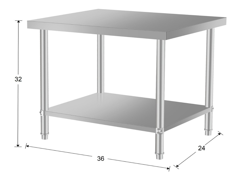 36x24 Stainless Steel Table for Prep Work with Adjustable Undershelf
