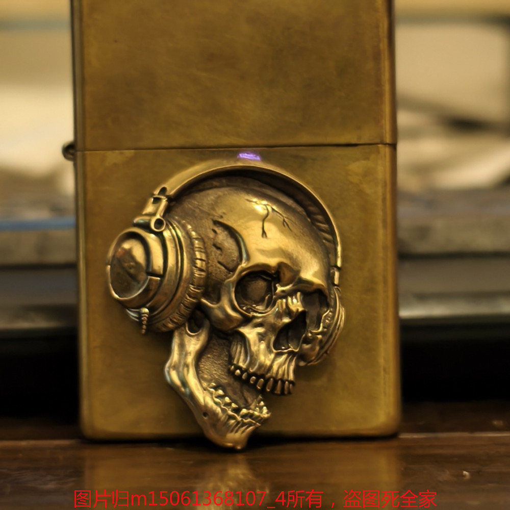 Brass High-Quality Skull Decal Kerosene Lighter (Does Not Include Lighter)