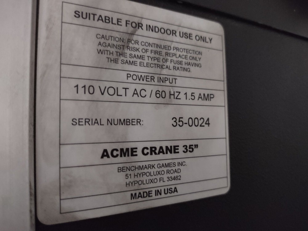 acme crane 35 in. arcade redemption gantry unit #21