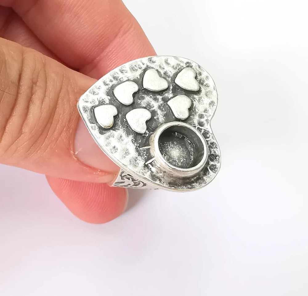 Heart Ring Blank Setting Cabochon Mounting Adjustable Resin Base Bezels Mosaic
