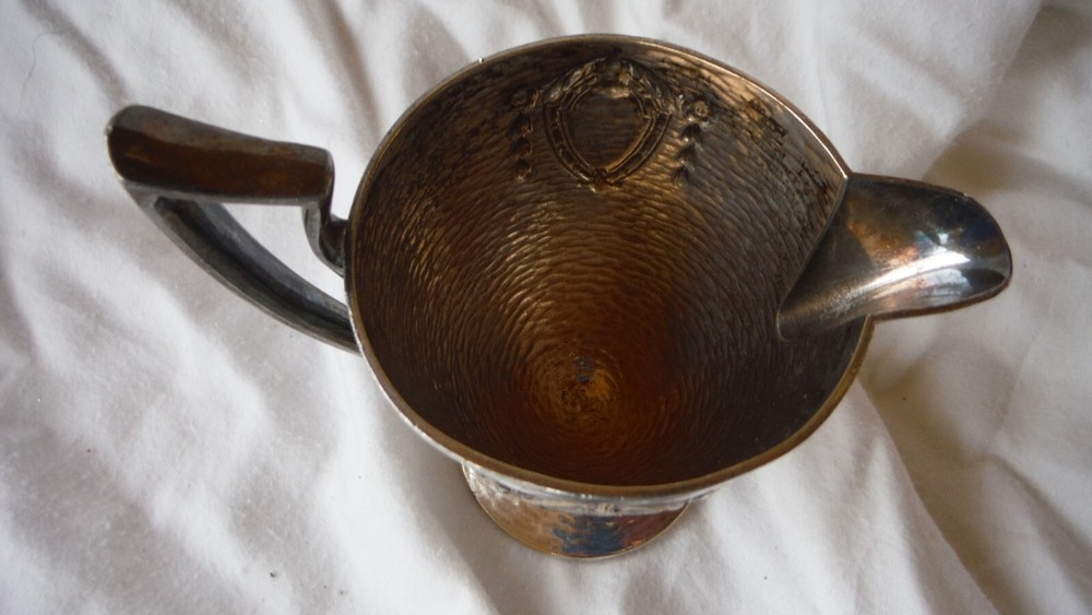 MCM Sheffield Creamer & Sugar Hammered Silverplate w/ Shield "M" Monogram - EUC