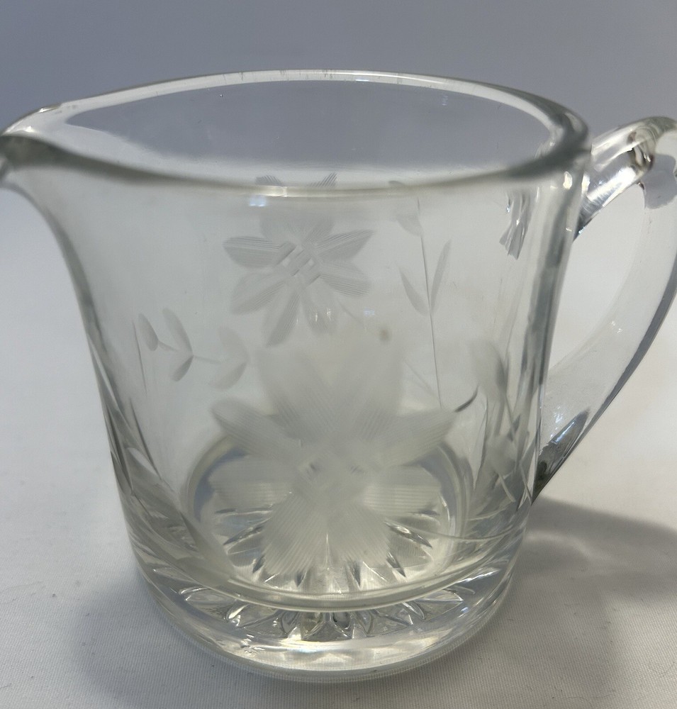 Etched Flower Clear Glass Creamer