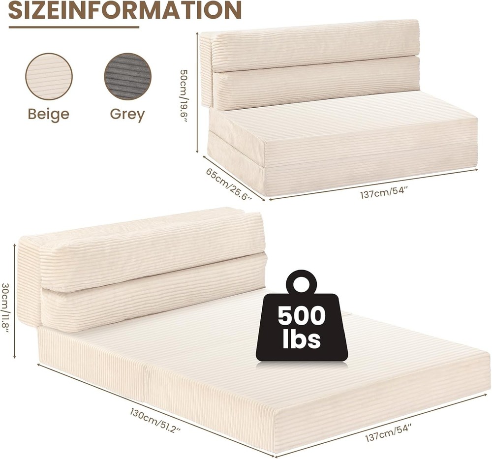 Folding Sofa Bed Convertible Sleeper Chair W/ Pilow Foldable Matress 2 in 1 Pull