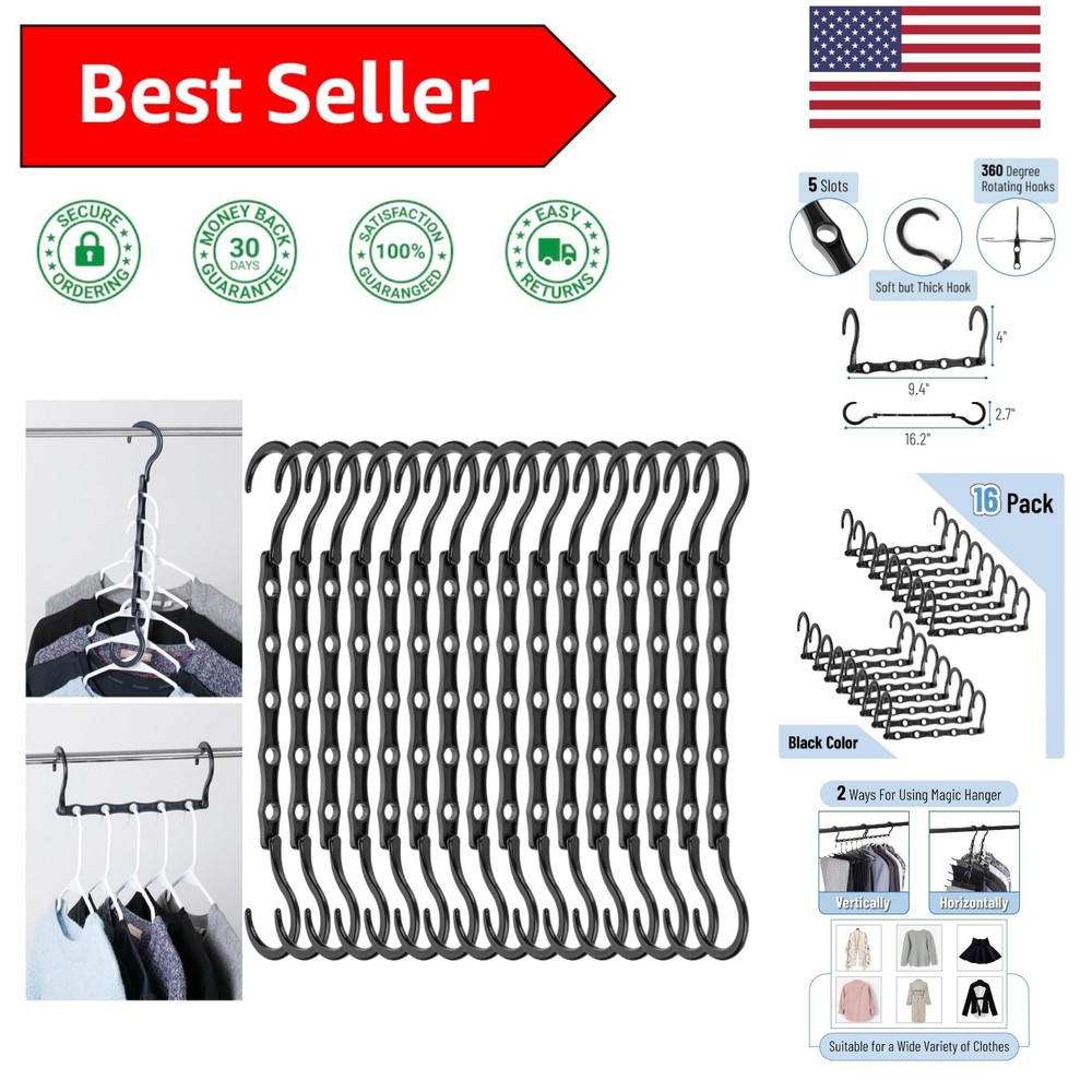 Black Plastic Multi Clothes Hangers - 16 Pack for Optimal Closet Space