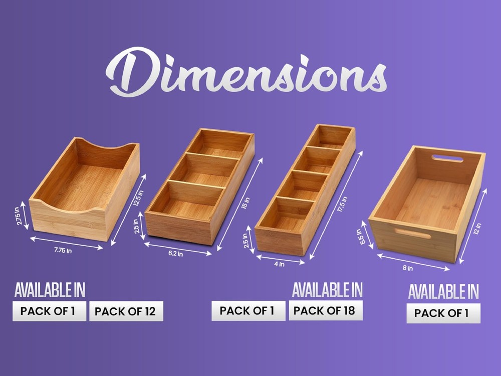YBM Home 3-Compartment Bamboo Drawer Organizer Box Multi-Use Storage for Junk...