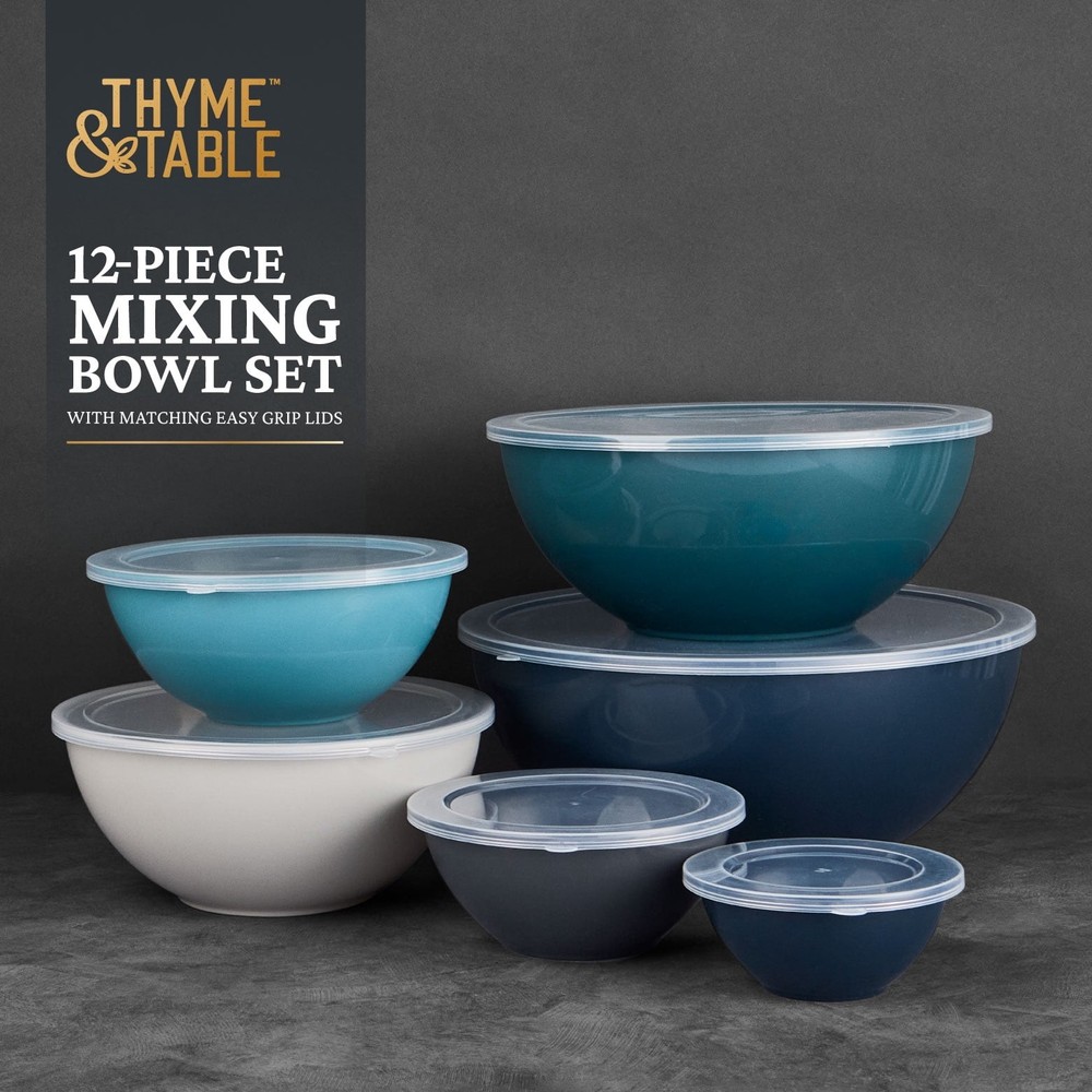 Thyme & Table 12-Piece Nesting Mixing Bowl Set, Blue