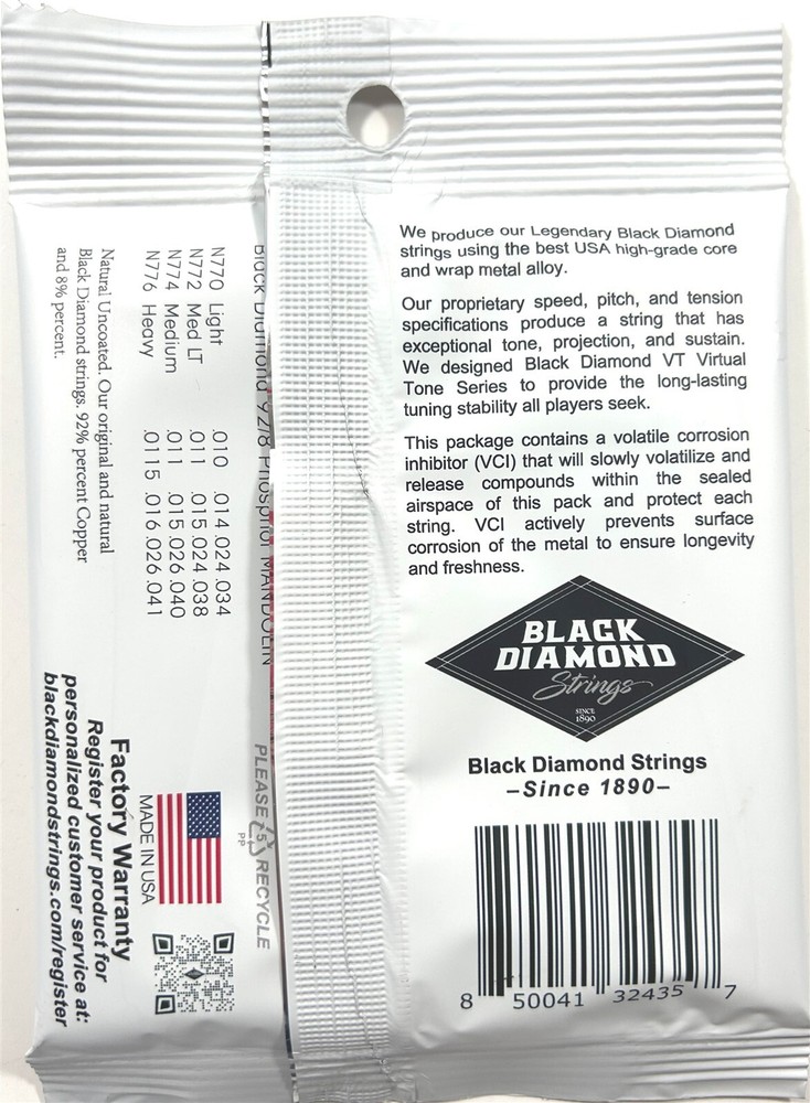 Black Diamond Mandolin Strings 3 Sets Phosphor Bronze Loop End .011-.040