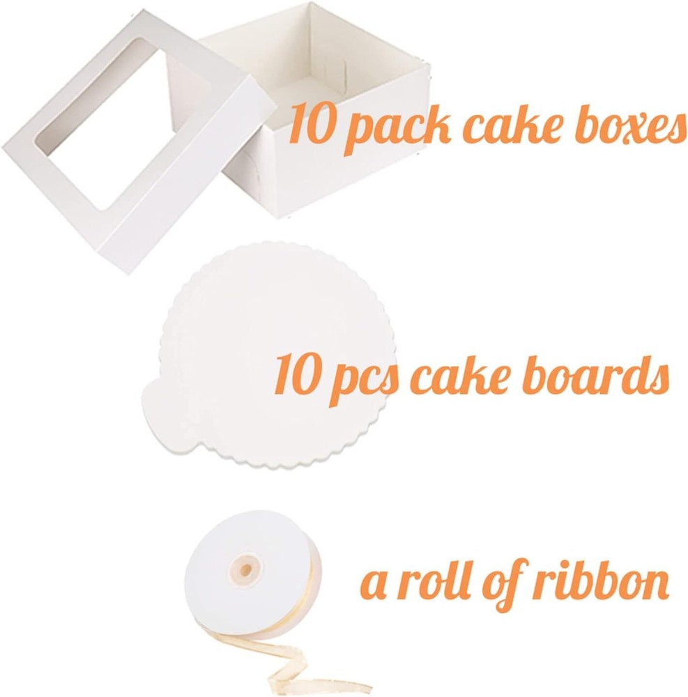 20Pcs Cake Boxes with Window and Boards White Bakery for