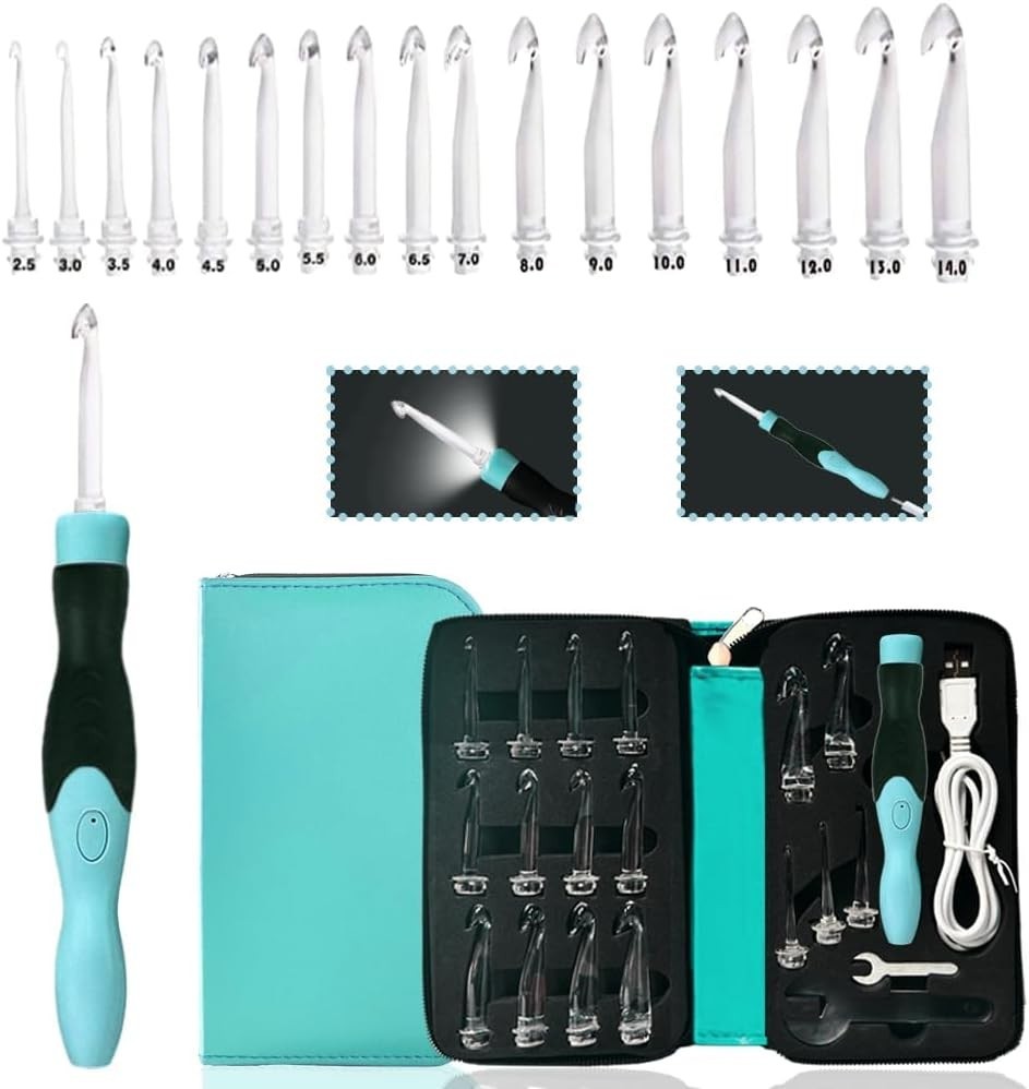 17 Sizes Light Crochet Hooks - USB Rechargeable with Adjustable Brightness