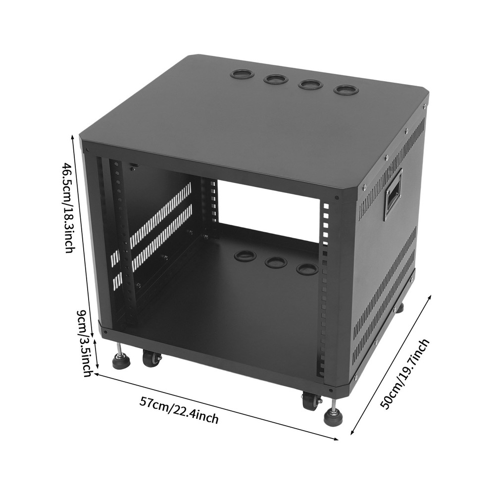 9U Rolling Server Rack with Locking Doors and Cable Management Ports