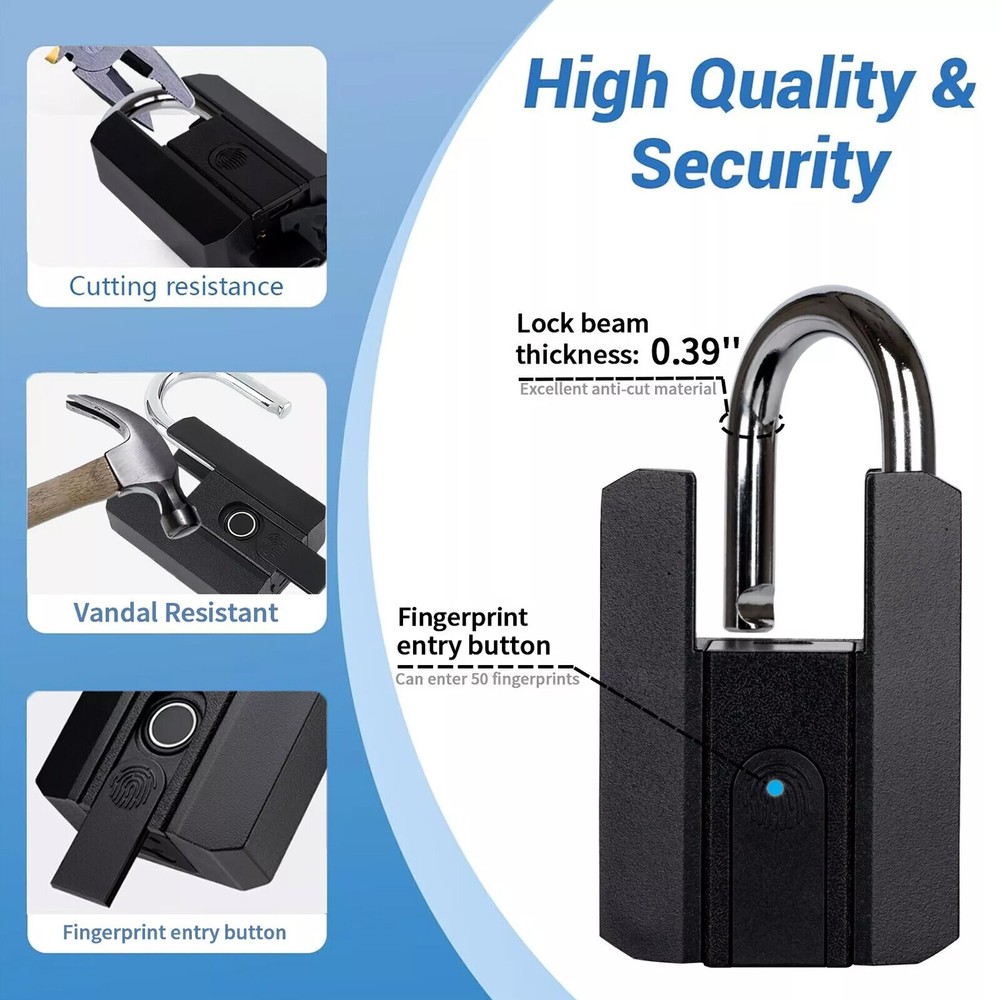 Waterproof Smart Bluetooth Fingerprint Padlock&keys Heavy Duty Locker Lock APP