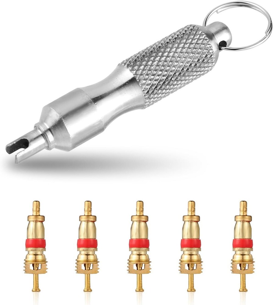 Tire Valve Core Tool and 5pcs Cores, Stainless Steel...