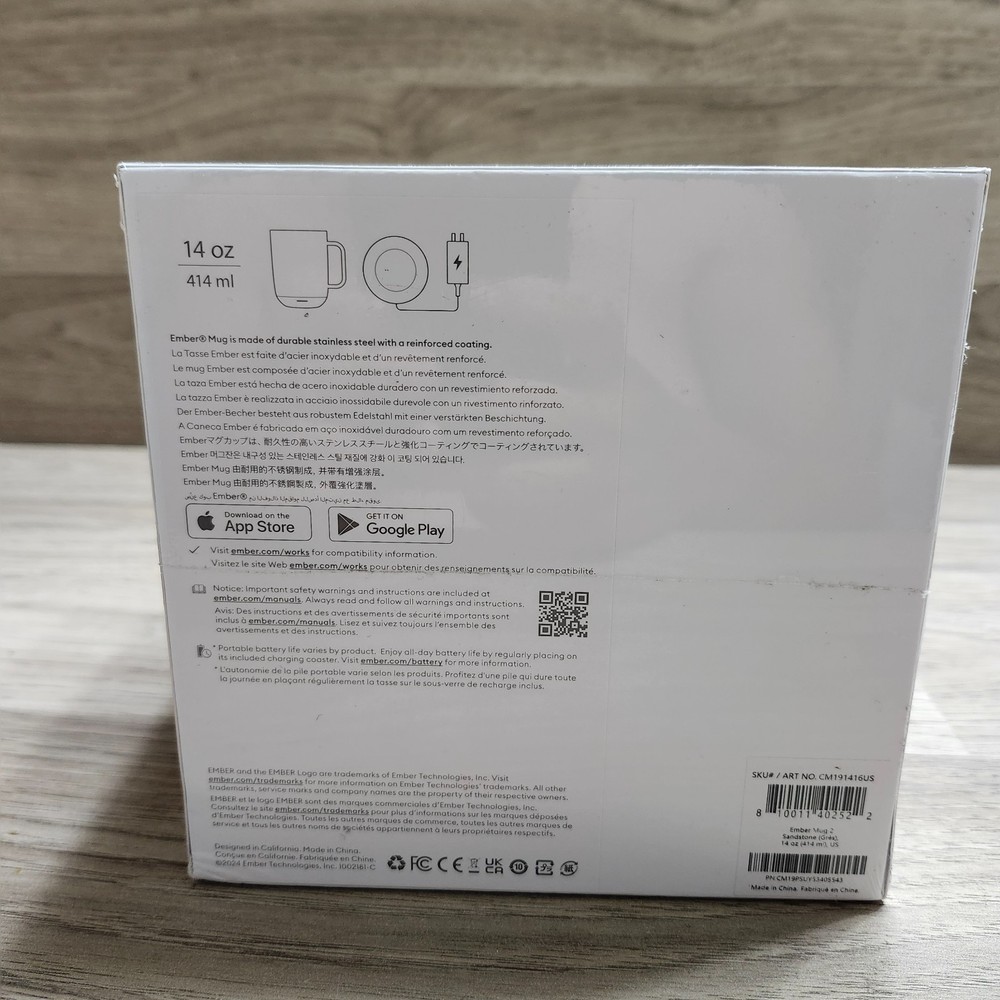 Ember Mug 2 Sandstone 14 oz Temperature Control Smart Coffee Mug NEW