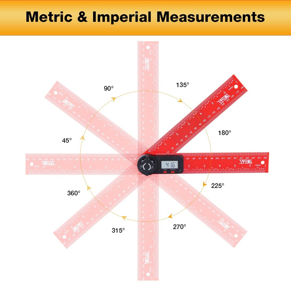 Digital Angle Finder Protractor, 7" / 200 mm Measuring Tool with Red