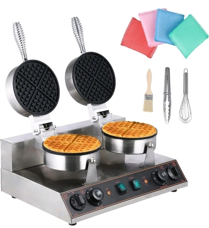 Commercial Dual-Head Round Waffle Maker, Non-Stick