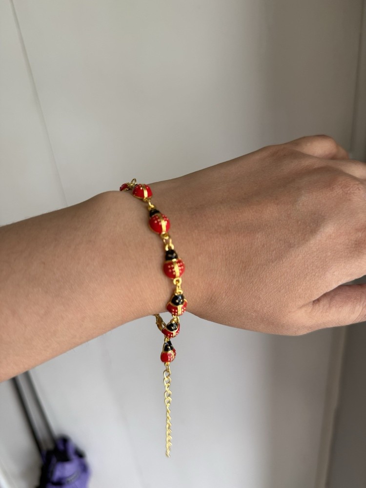 Ladybug Bracelet Gold Enamel Red