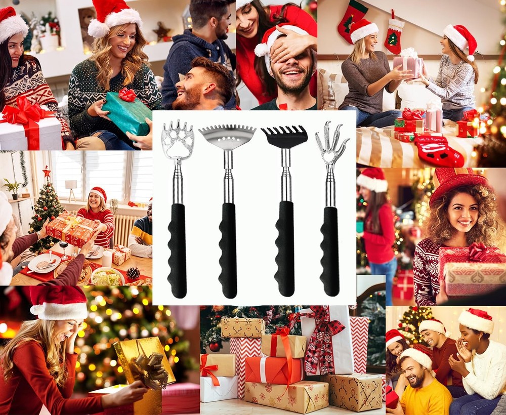 Yeipis 4Pcs Different Back Scratcher Extendable Massager Tool with Black