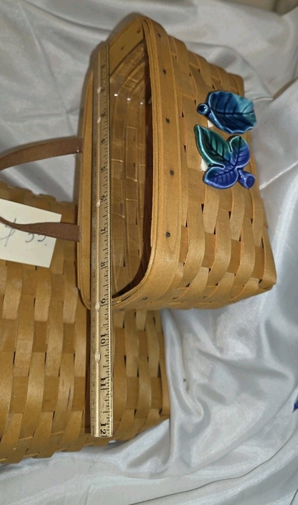LANGABERGER 2-BASKETS THIN MAPLE W/CERAMIC(ADED)DECOR &PLASTIC LINER 2000 USA