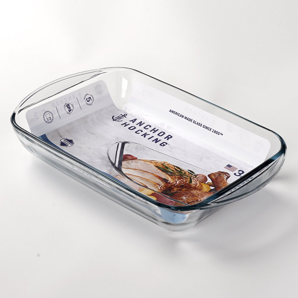 9x13 Casserole Dish Rectangular Baking Dish Pan Glass Oven Bakeware 1 Piece, 3QT