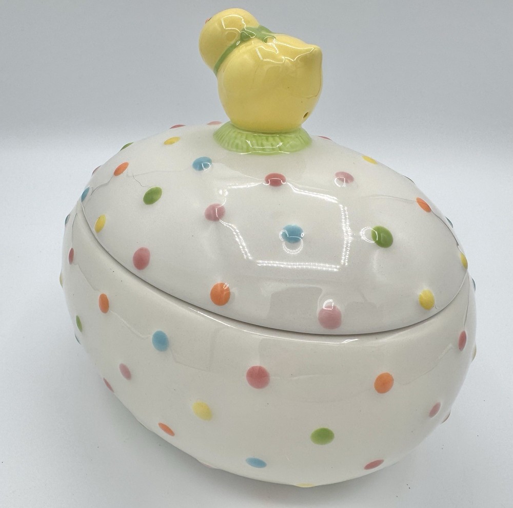 Hallmark Easter chick on egg bowl with lid polka dot Rare