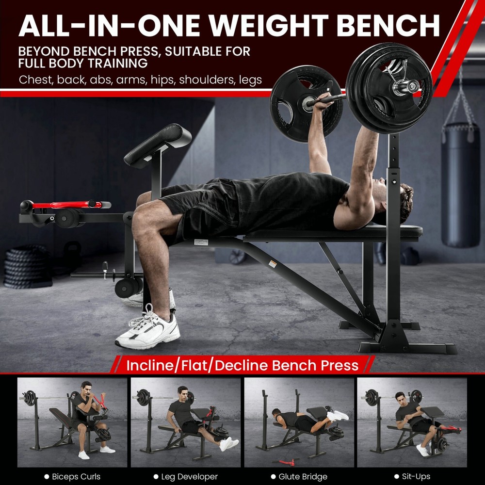 Foldable Weight Bench for Home Gym,Adjustable,Barbell Rack,Leg Developer 900LBS