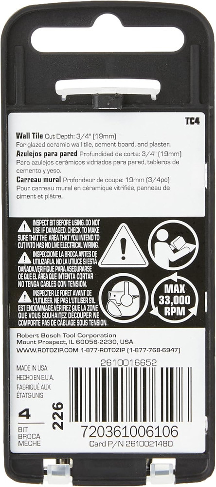 TC4 1/8-Inch Tile-Cutting Carbide Zip Bits, 4-Pack, Silver