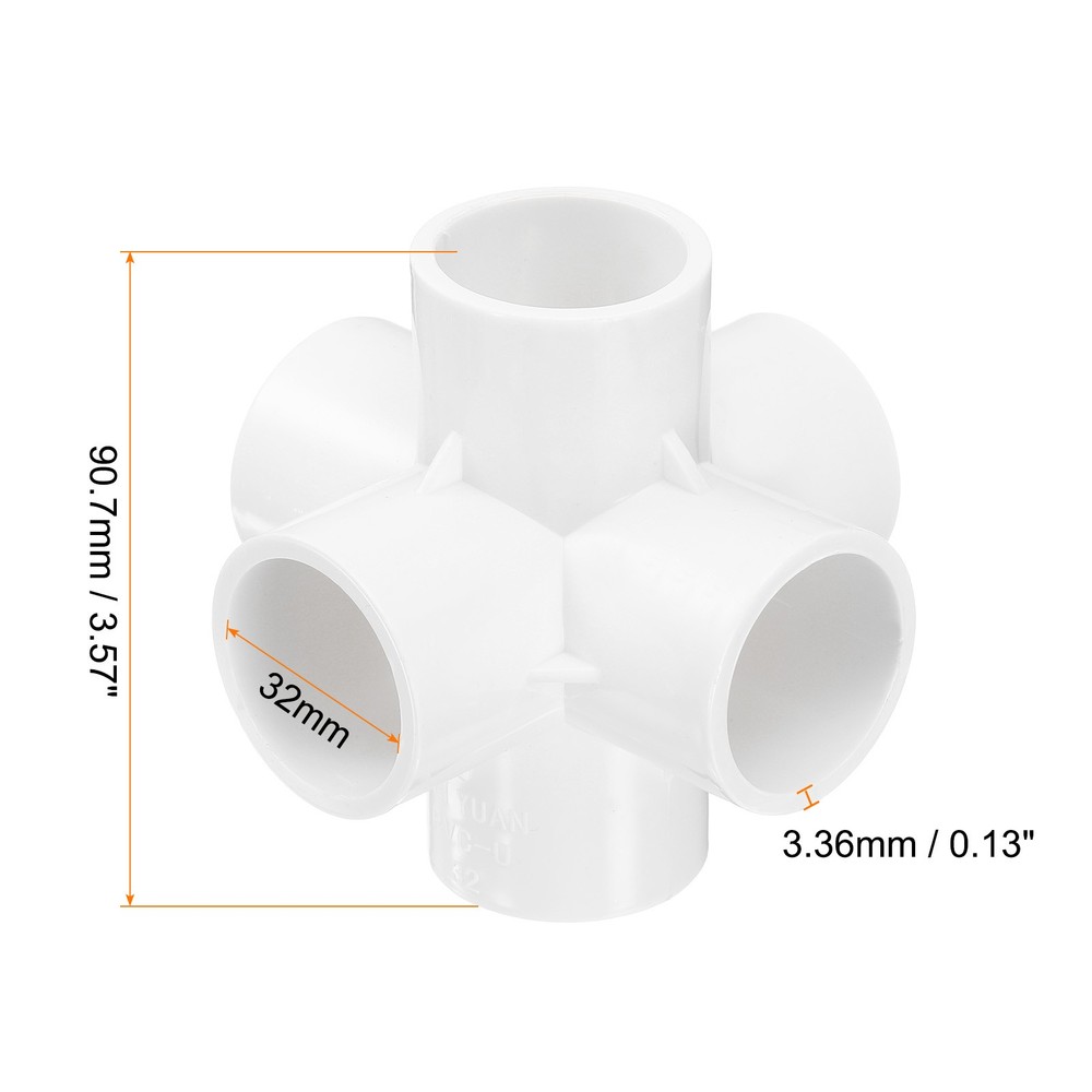4pcs Tee Fitting 1" 6 Ways Connector Build Grade Pipe Coupling White