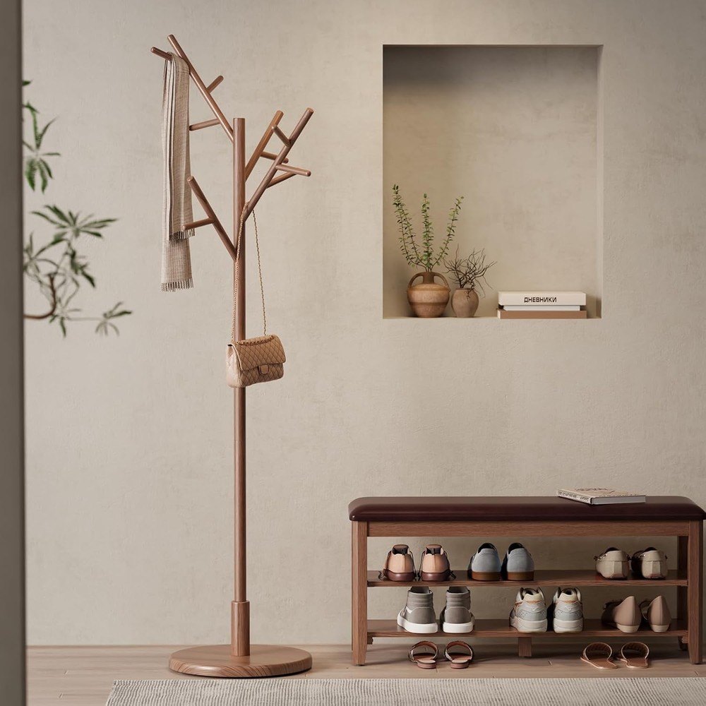 Coat Rack,Solid Wood Coat Rack Freestanding W/ 12 Hooks,Coat tree freestanding