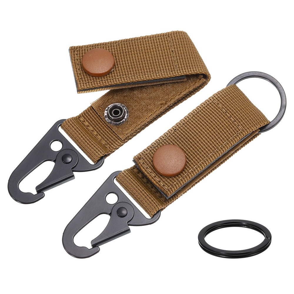 Duty Belt Key Holder, 2Pcs - Nylon Strap with Snap D-Sharp Clip Key Ring (Khaki)