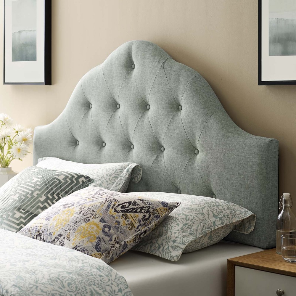Modway High Arched Button-Tufted Upholstered Fabric King Size Headboard in Gray